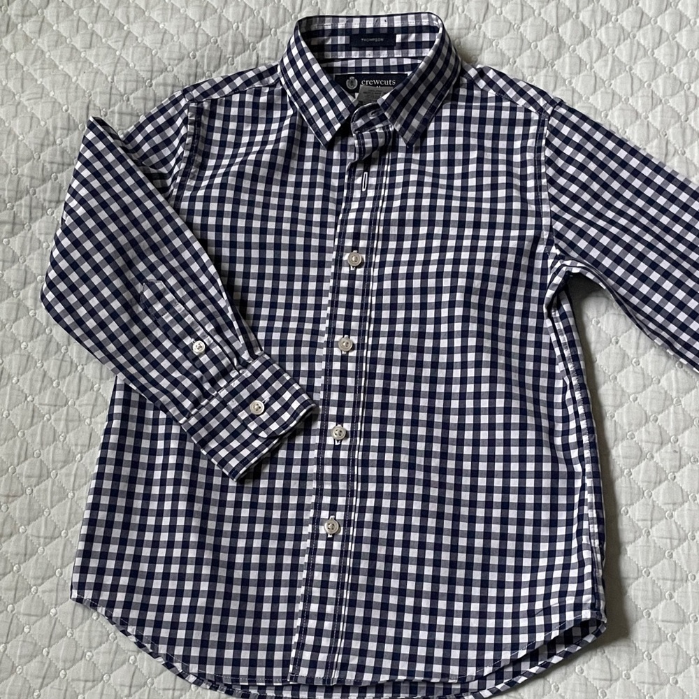 Crewcuts Navy and White Plaid Button Down Shirt